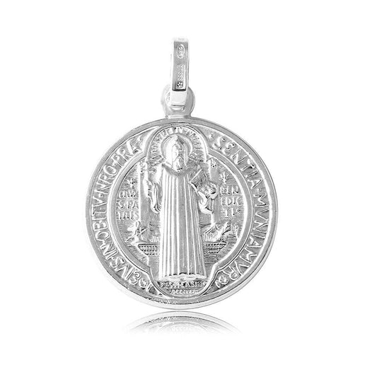 925 Sterling Silver High Polished Saint Benedict Medallion Catholic Pendant