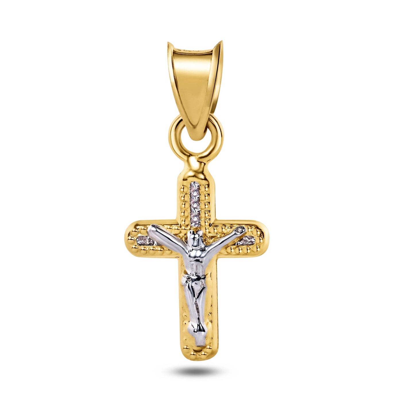 14k Yellow White Gold Crucifix Jesus Cross Catholic Christian Clear CZ Pendant