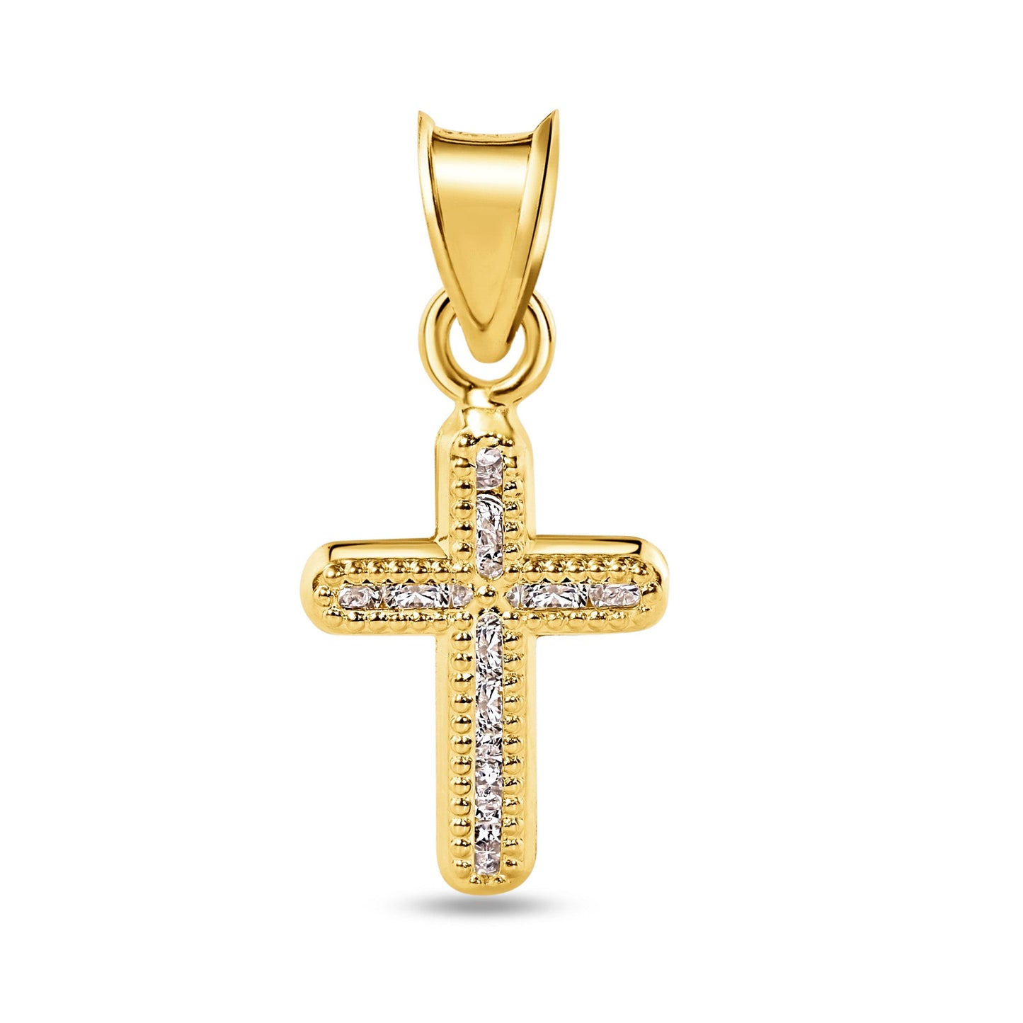 14k Yellow Gold Crucifix Christian Cross Catholic Jesus Charm Clear CZ Pendant