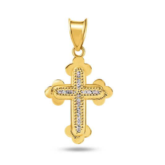 14k Yellow Gold Crucifix Clear CZ Catholic Christian Jesus Cross Charm Pendant