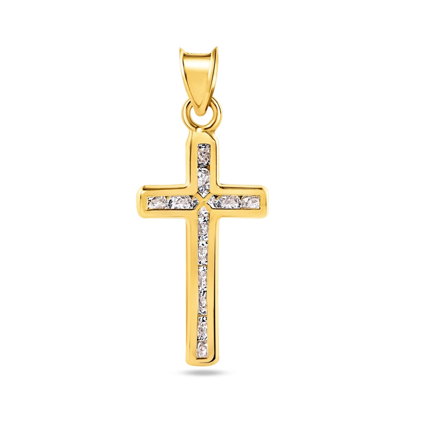14k Yellow Gold Wavy Criss Cross Knot Jesus Christian Catholic Clear CZ Pendant