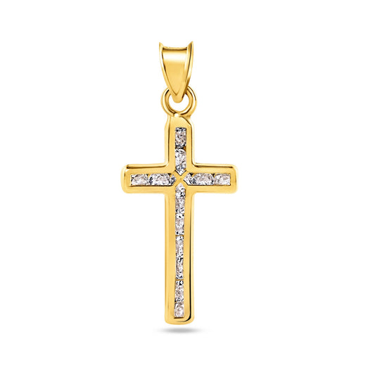 14k Yellow Gold Wavy Criss Cross Knot Jesus Christian Catholic Clear CZ Pendant