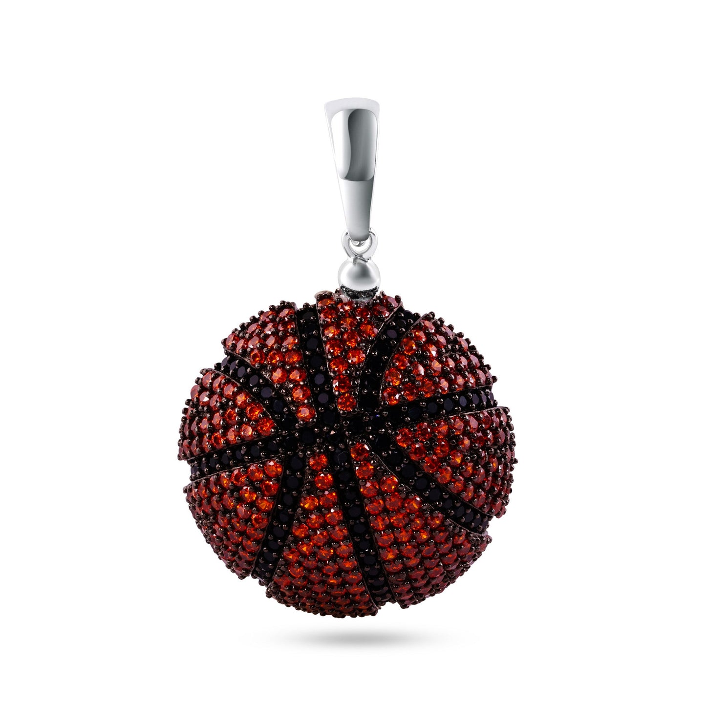 Rhodium Plated 925 Sterling Silver Basketball Orange CZ Sports Ball Game Pendant