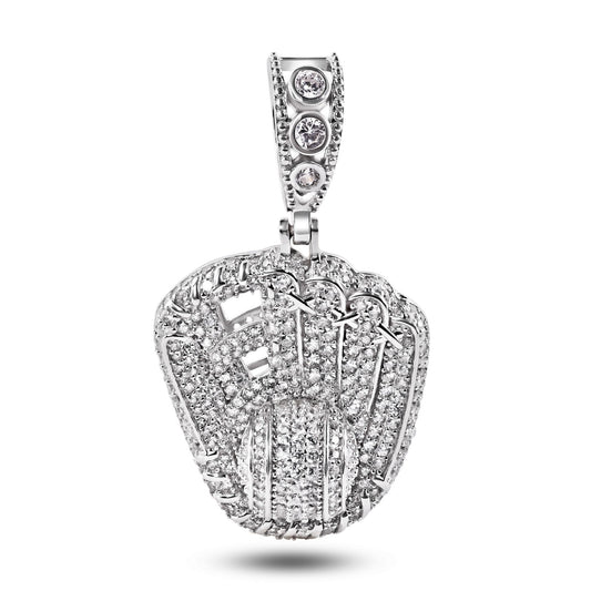 Rhodium Plated 925 Sterling Silver Baseball Glove Clear CZ Sports Ball Pendant
