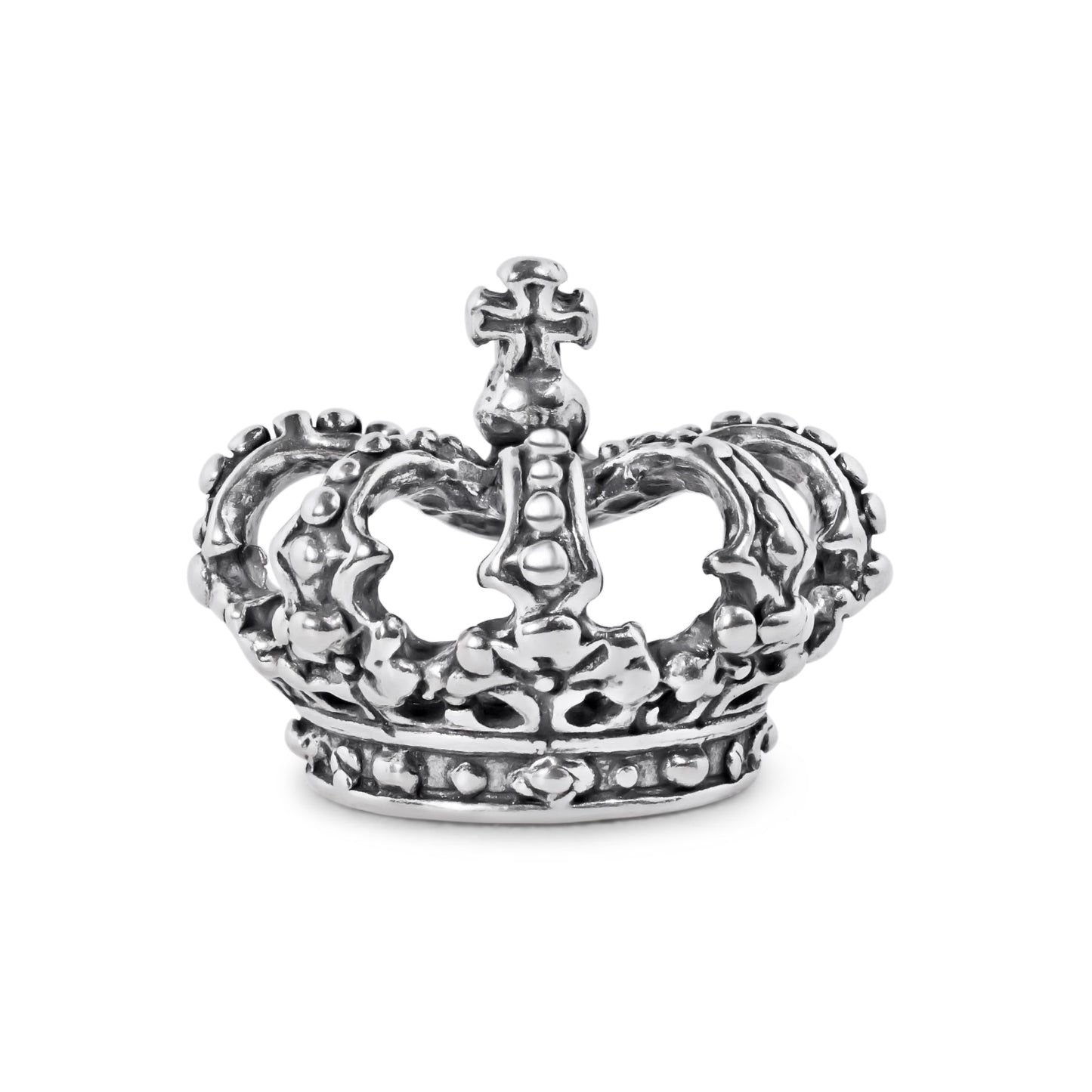 925 Sterling Silver Oxidized Crown King Royal Charm Cross Pendant