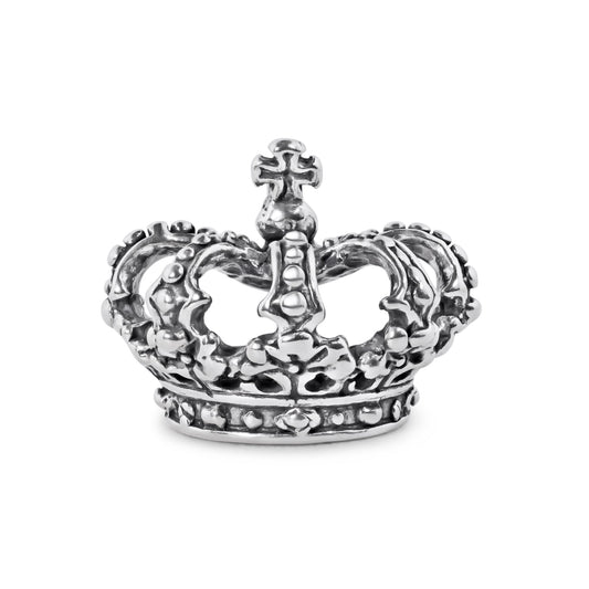 925 Sterling Silver Oxidized Crown King Royal Charm Cross Pendant