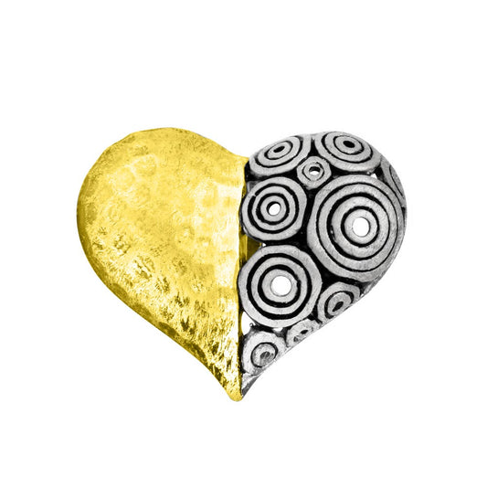 Sterling Silver Gold Plated Matte Finish 2T Hammered Spiral Design Heart Pendant
