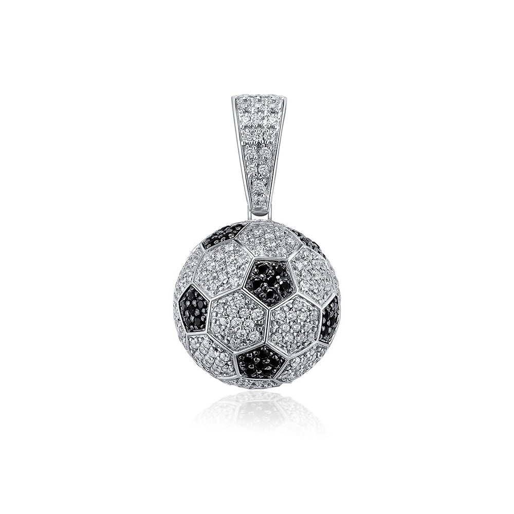 Rhodium Plated 925 Sterling Silver Futball Soccer Sports Ball Game CZ Pendant