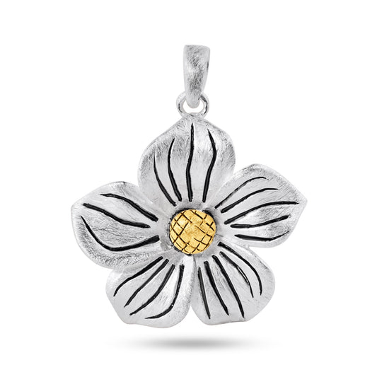 Gold Plated Sterling Silver Matte Finish 2T Flower Petal Charm Pendant