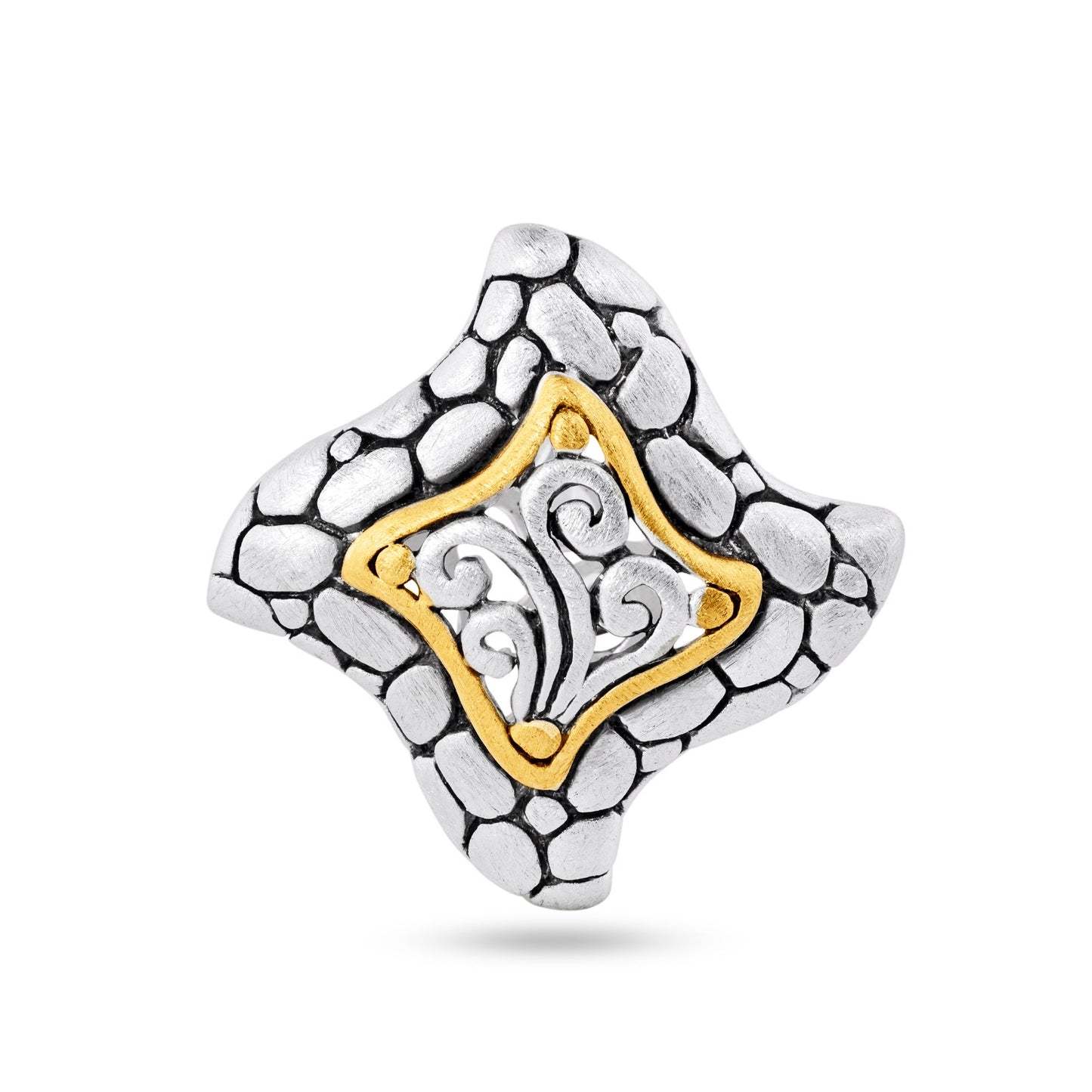Gold Plated Sterling Silver Matte Finish 2 Toned Rock Design Pendant