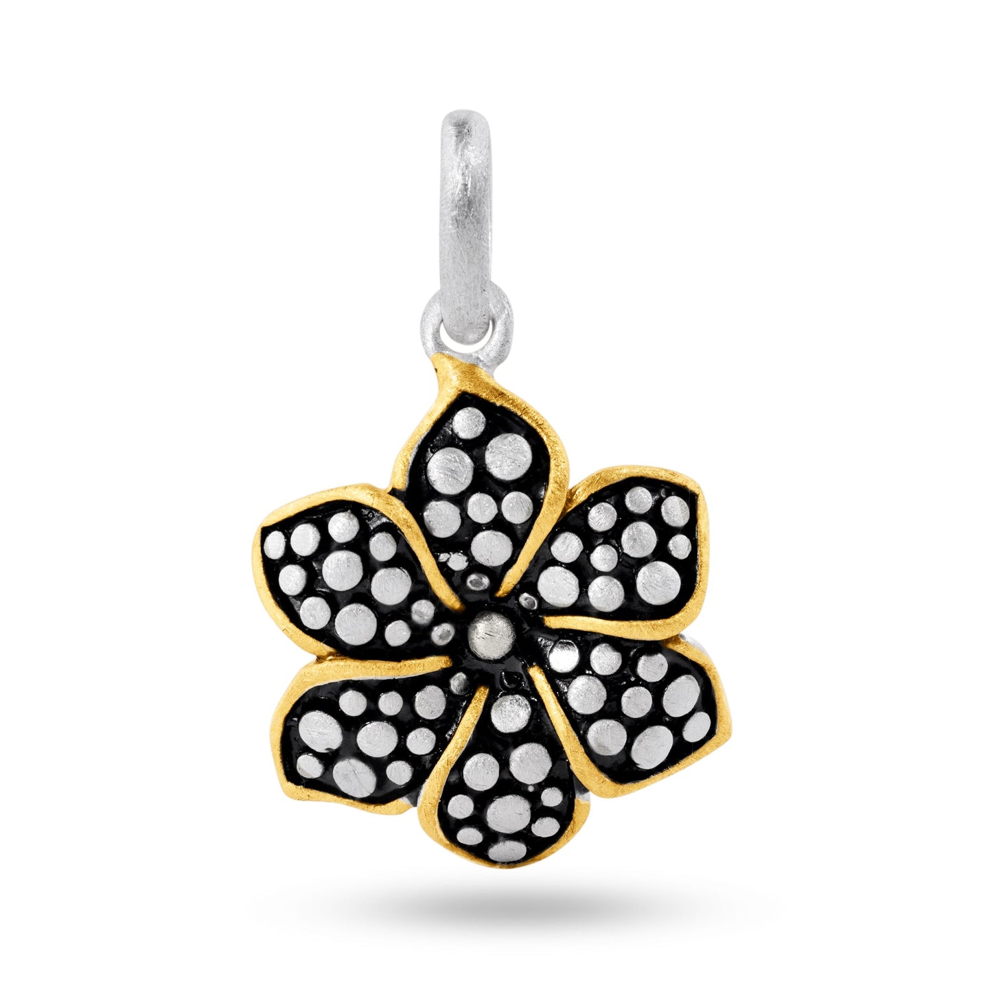 Sterling Silver Matte Finish 2 Toned Flower Nature Charm Gold-Tone Pendant