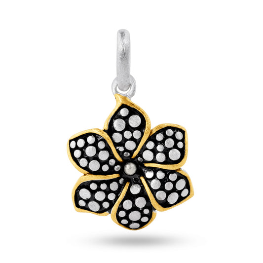 Sterling Silver Matte Finish 2 Toned Flower Nature Charm Gold-Tone Pendant