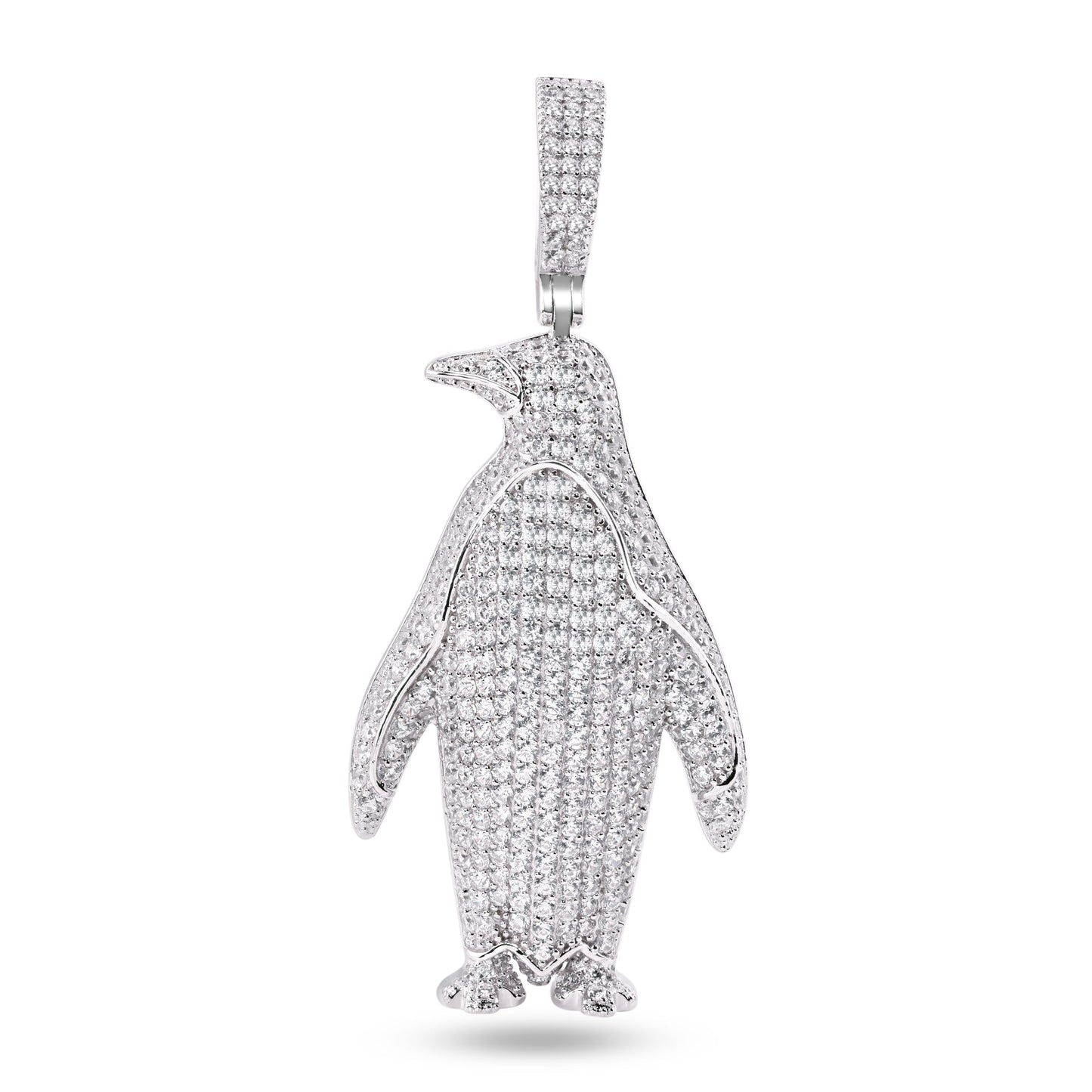 Rhodium Plated 925 Sterling Silver Penguin Clear CZ Animal Cute Bird Pendant