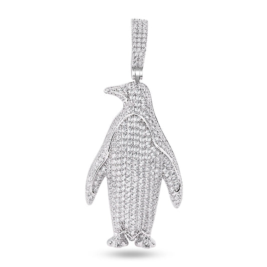 Rhodium Plated 925 Sterling Silver Penguin Clear CZ Animal Cute Bird Pendant
