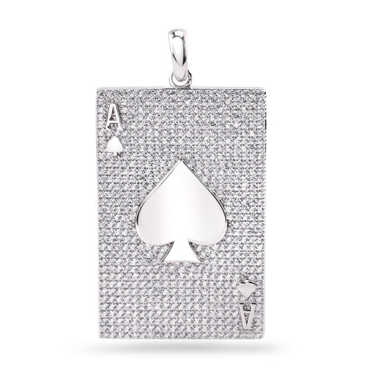Rhodium Plated 925 Sterling Silver Ace of Spade Clear CZ Poker Card Deck Pendant
