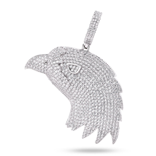 Rhodium Plated 925 Sterling Silver American Eagle Head CZ Animal Bird Pendant