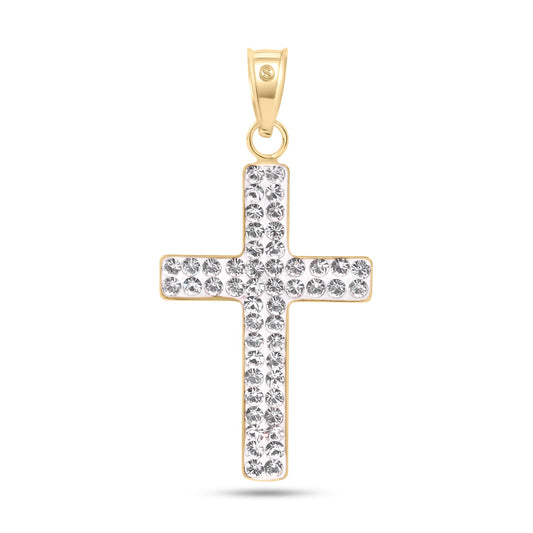 14k Yellow Gold 2 Sided Patterned Cross Clear CZ Christian Catholic Stud Pendant