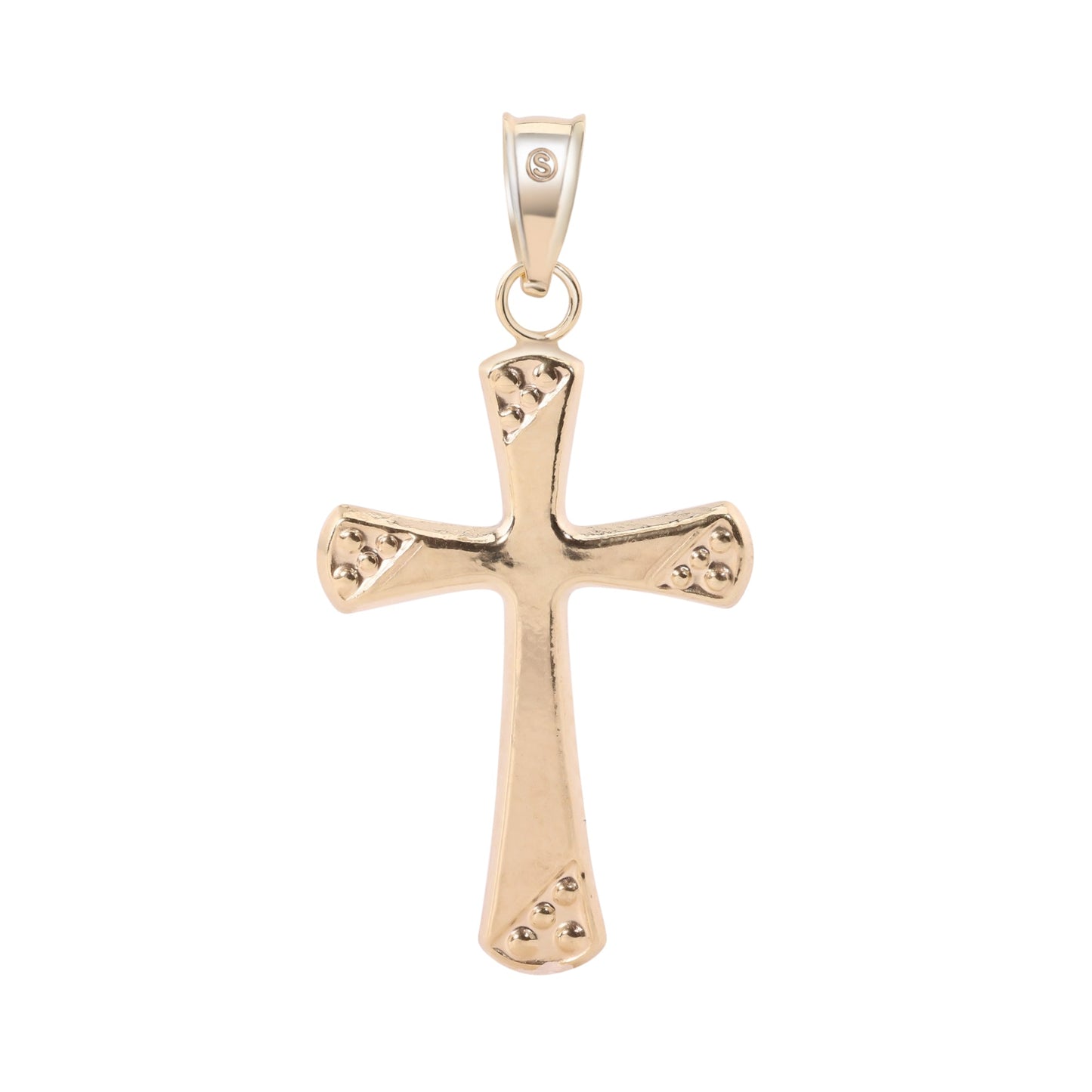 14k Yellow Gold 2 Sided Beaded Edge Hollow Tube Cross Tiny Jesus Pendant