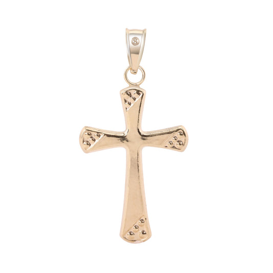 14k Yellow Gold 2 Sided Beaded Edge Hollow Tube Cross Tiny Jesus Pendant