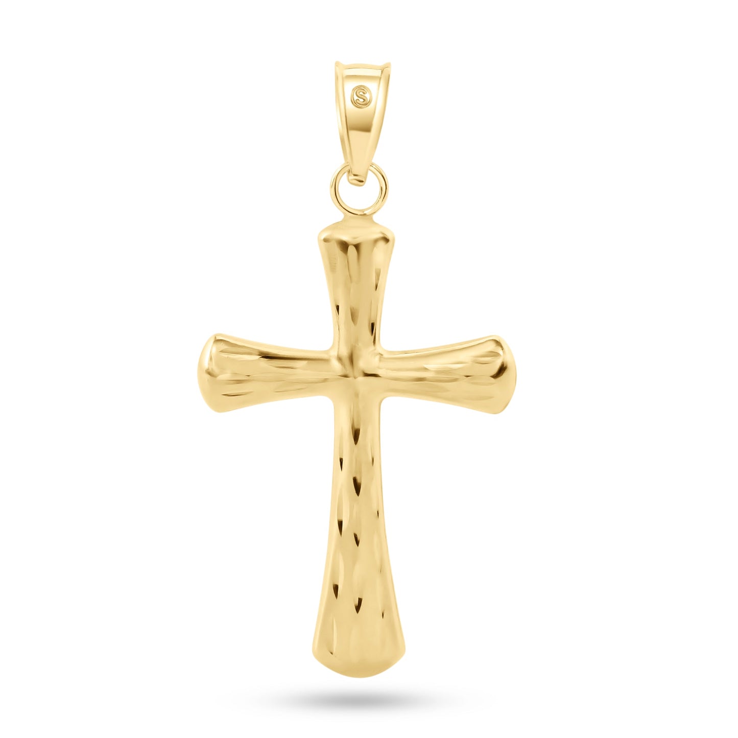 14k Yellow Gold 2 Sided Patterned Hollow Tube Cross Pendant Tiny Christian Charm