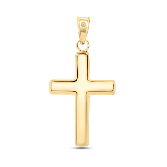14k Yellow Gold Plain Hollow Tube Cross Pendant Simple Christian Jesus Charm