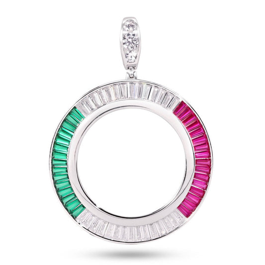 Rhodium Plated 925 Sterling Silver Bezel for Coin Baguette Green Red CZ Pendant