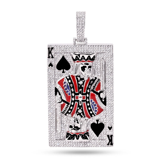 Rhodium Plated 925 Sterling Silver King of Spades CZ Enamel Poker Cards Pendant