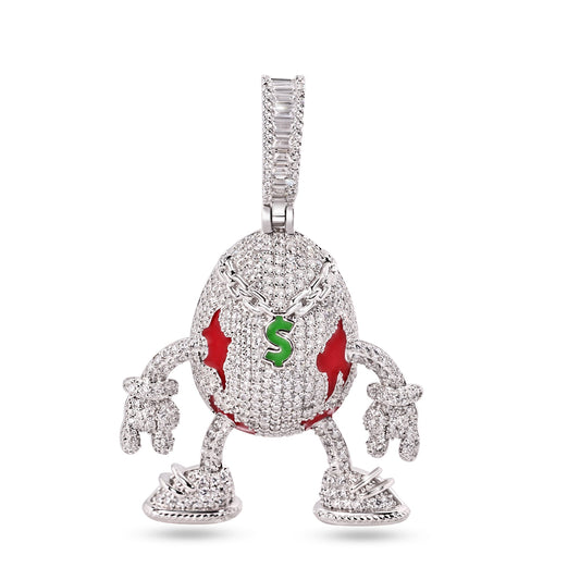 Rhodium Plated 925 Sterling Silver Egg Chain Hip Hop CZ Money Enamel Pendant