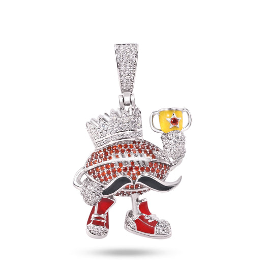 Rhodium Plated 925 Sterling Silver Football Crown Mustache CZ Enamel Pendant