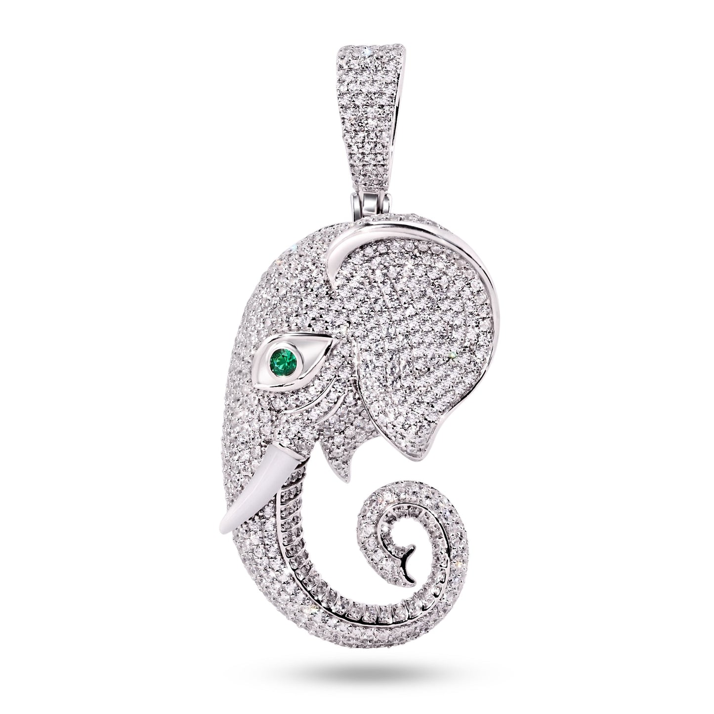 Rhodium Plated 925 Sterling Silver Elephant Eye Clear CZ African Animal Pendant