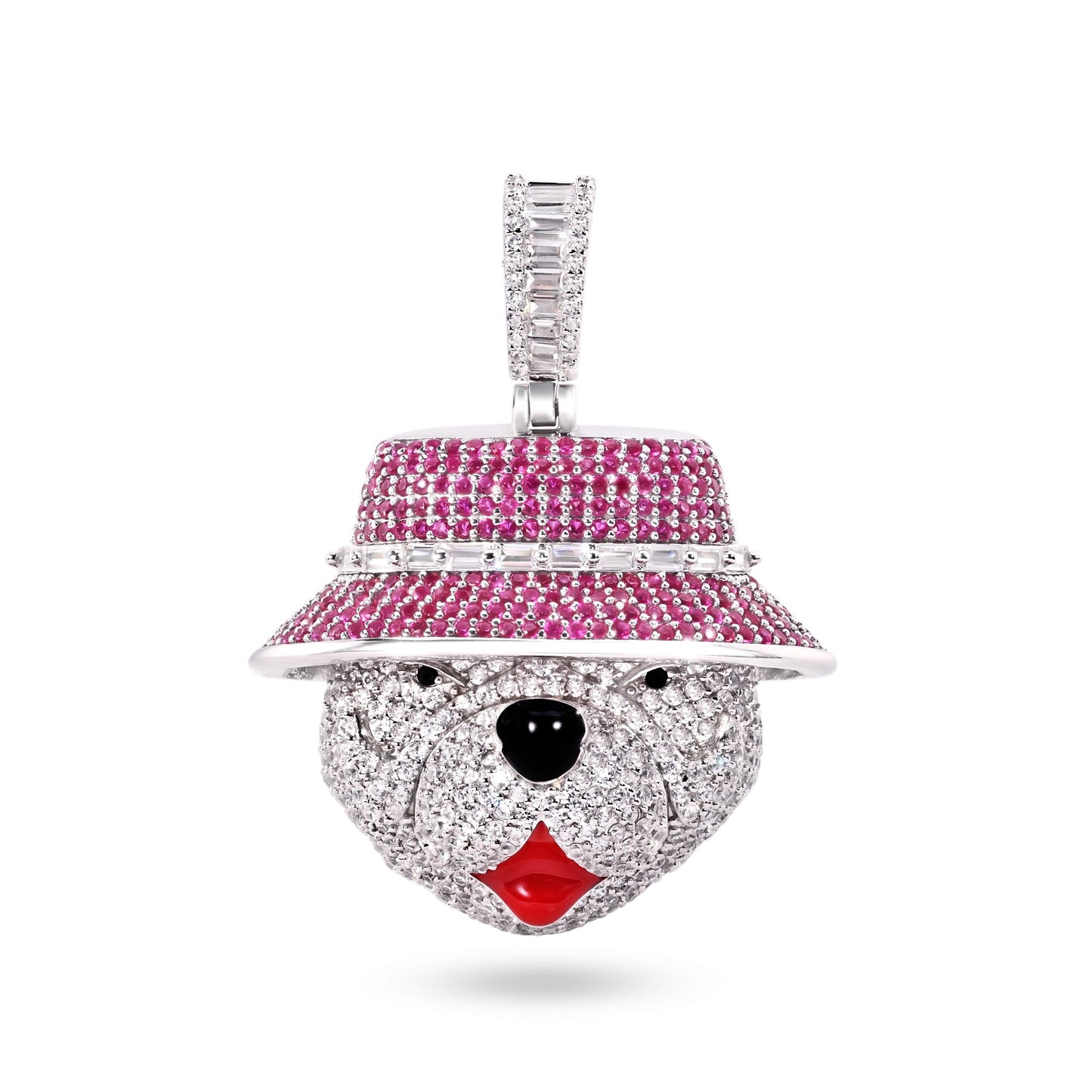 Rhodium Plated 925 Sterling Silver Bear Hat CZ Enamel Animal Girl Cute Pendant