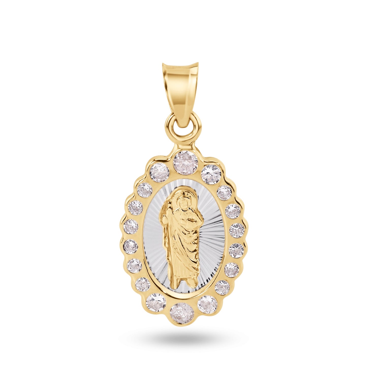 14k Yellow Gold Oval Saint Jude Clear CZ Pendant Charm Catholic Thaddeus Jesus