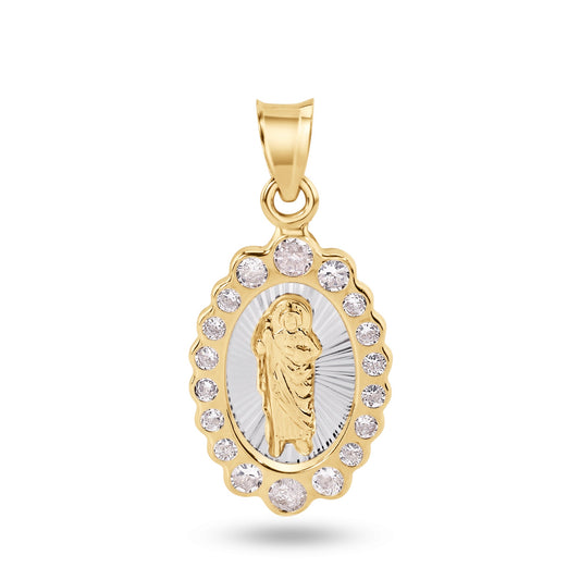 14k Yellow Gold Oval Saint Jude Clear CZ Pendant Charm Catholic Thaddeus Jesus