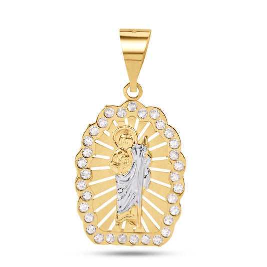 14k Yellow Gold 2 Tone Saint Jude Clear CZ Pendant Catholic Thaddeus Charm