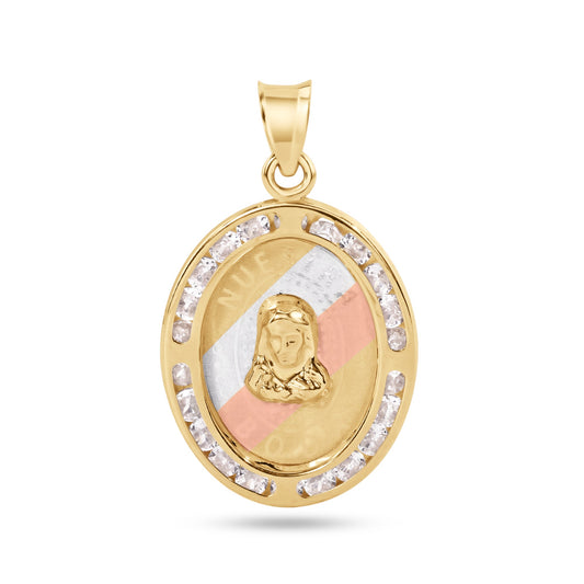 14k Yellow Gold Tri Color Nuestra Boda Jesus Christ CZ Saint Charm Pendant