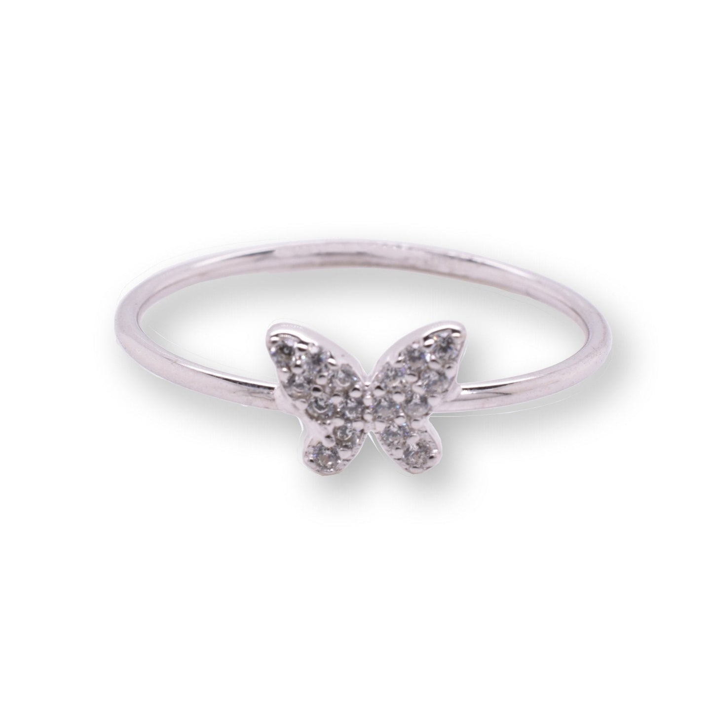 Rhodium Plated 925 Sterling Silver Butterfly CZ Ring Polished Band Sizes 5-9