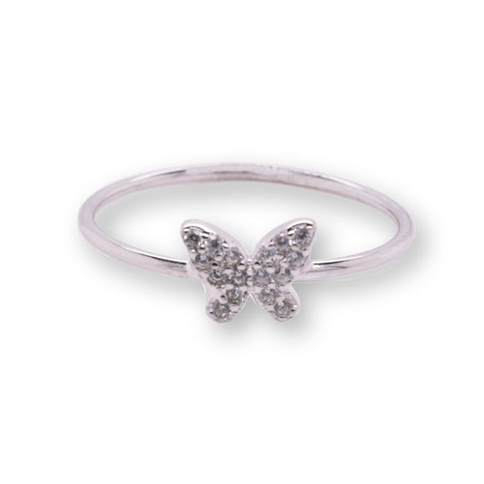 Rhodium Plated 925 Sterling Silver Butterfly CZ Ring Polished Band Sizes 5-9