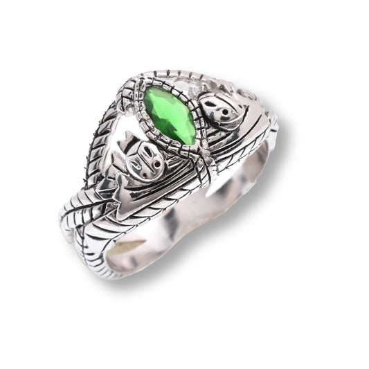 Rhodium Plated 925 Sterling Silver Mystical Emerald CZ Ring Leaf Band Sizes 5-12