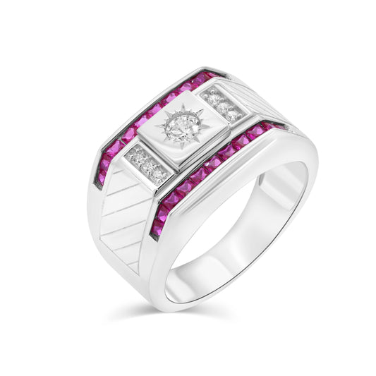 Rhodium Plated 925 Sterling Silver Sun Ruby & Clear CZ Polished Ring Sizes 9-11