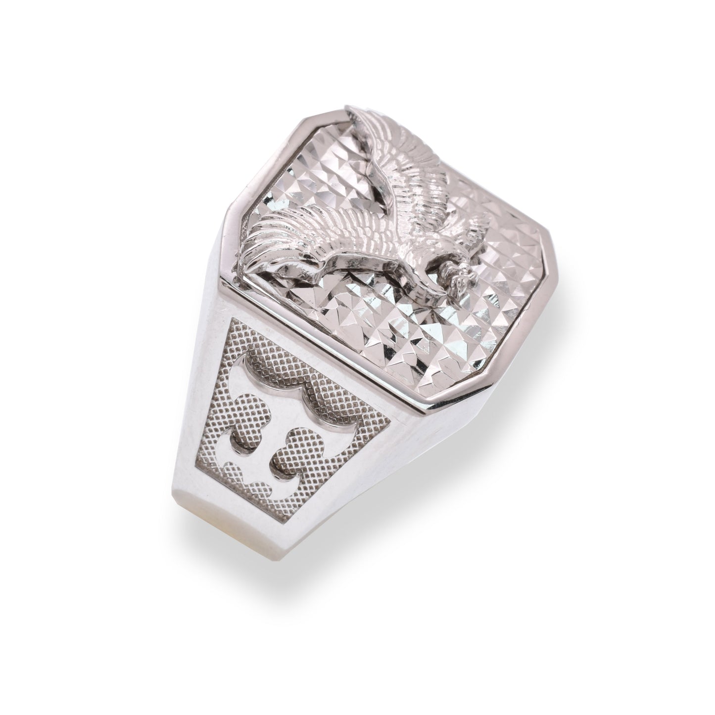 Rhodium Plated 925 Sterling Silver Diamond-Cut Eagle Octagon Ring Sizes 9-11