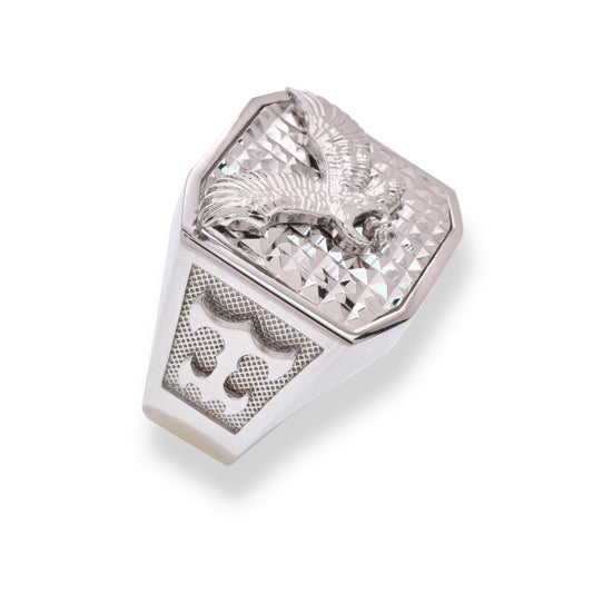 Rhodium Plated 925 Sterling Silver Diamond-Cut Eagle Octagon Ring Sizes 9-11