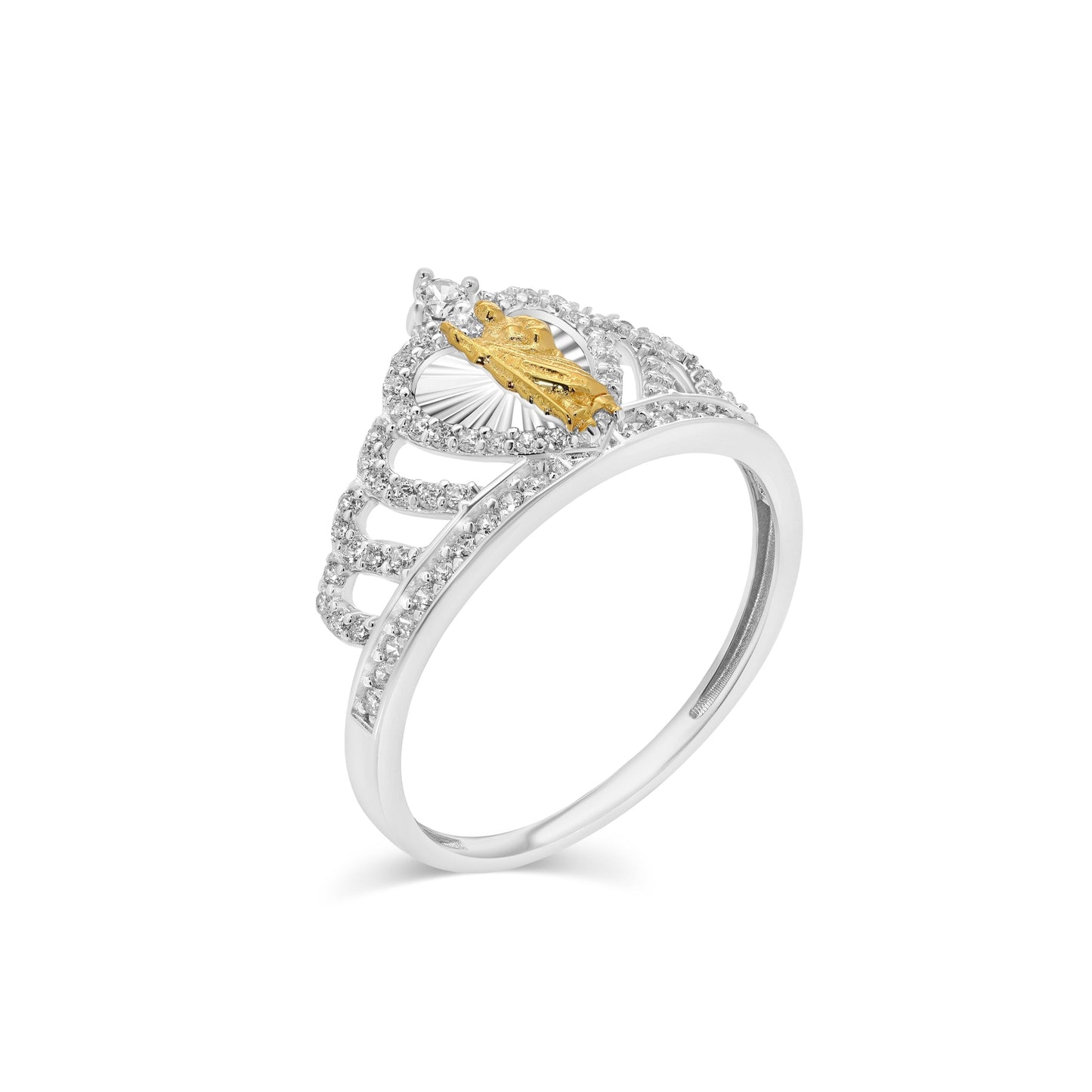 Gold Plated 925 Sterling Silver Saint Jude Crown Heart Clear CZ Ring Sizes 5-9
