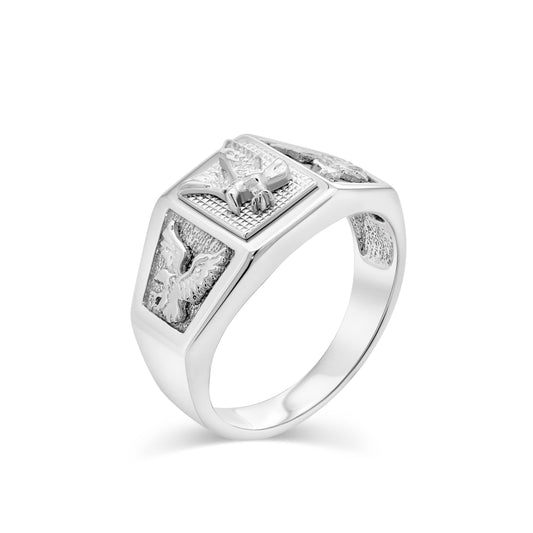 Rhodium Plated 925 Sterling Silver Men's American Eagle Ring CZ Band Sizes 9-11