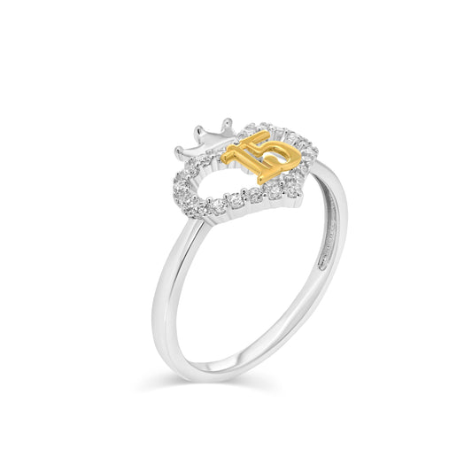 Two-Tone Plated 925 Sterling Silver Quinceañera 15 Crown Heart Ring Sizes 5-9