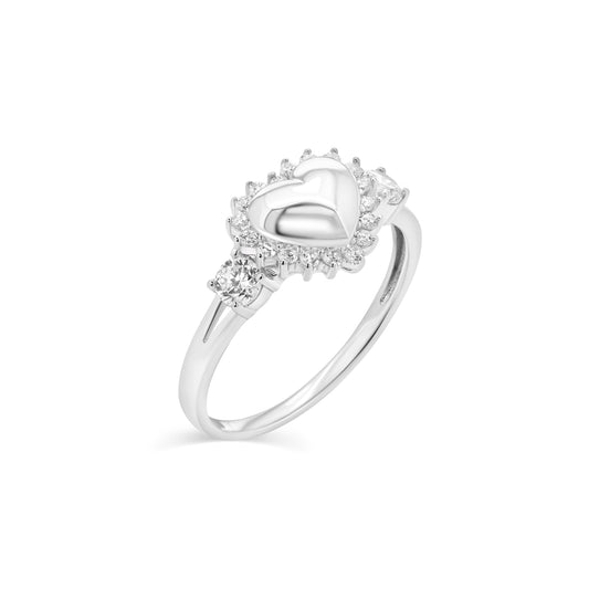High Polished Rhodium Plated 925 Sterling Silver Heart Clear CZ Ring Sizes 5-9
