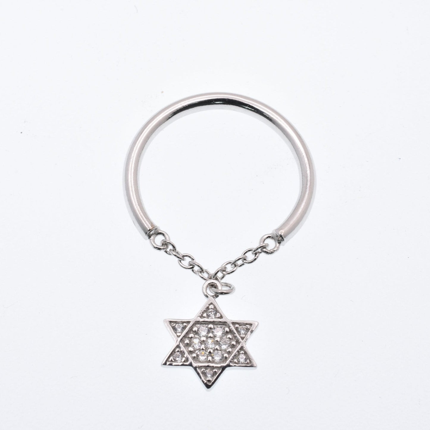 925 Sterling Silver Rhodium Plated Star of David Clear CZ Chain Ring Sizes 7-7