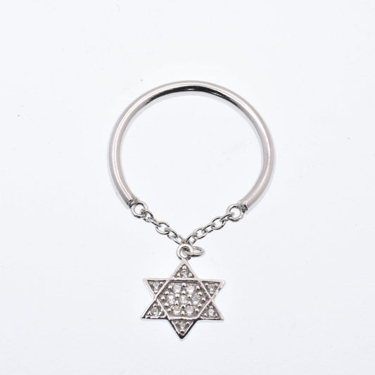 925 Sterling Silver Rhodium Plated Star of David Clear CZ Chain Ring Sizes 7-7