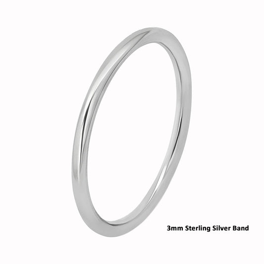 High Polished 925 Sterling Silver Full Round 3mm Band Stacking Ring Sizes 3-10