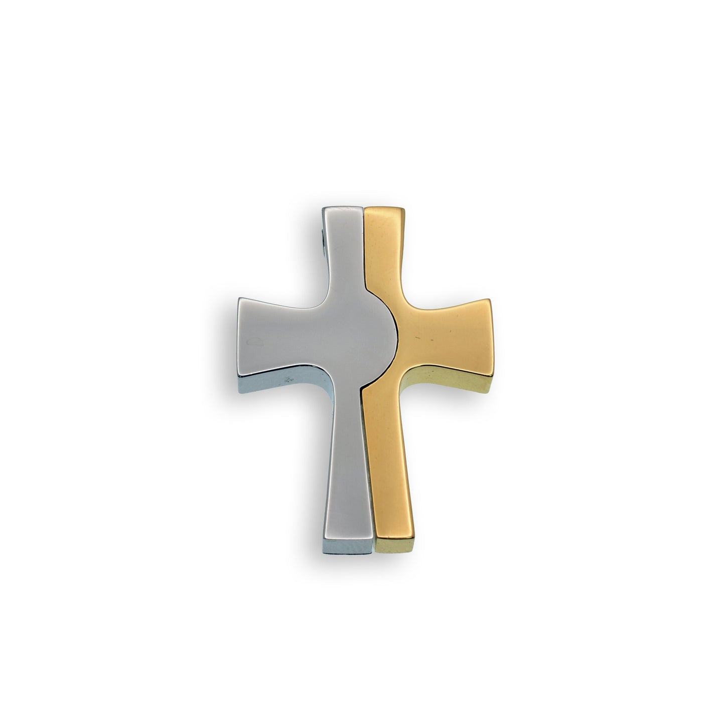 Two Tone Gold & Rhodium Plated Stainless Steel Cross Pendant Christian Charm