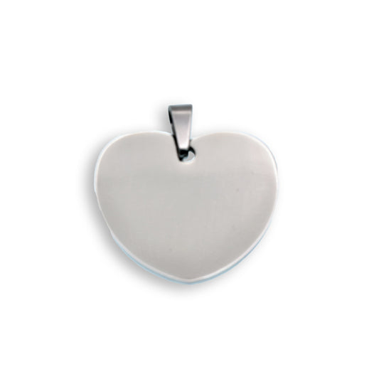Rhodium Plated Stainless Steel Wide Heart Pendant Love Charm